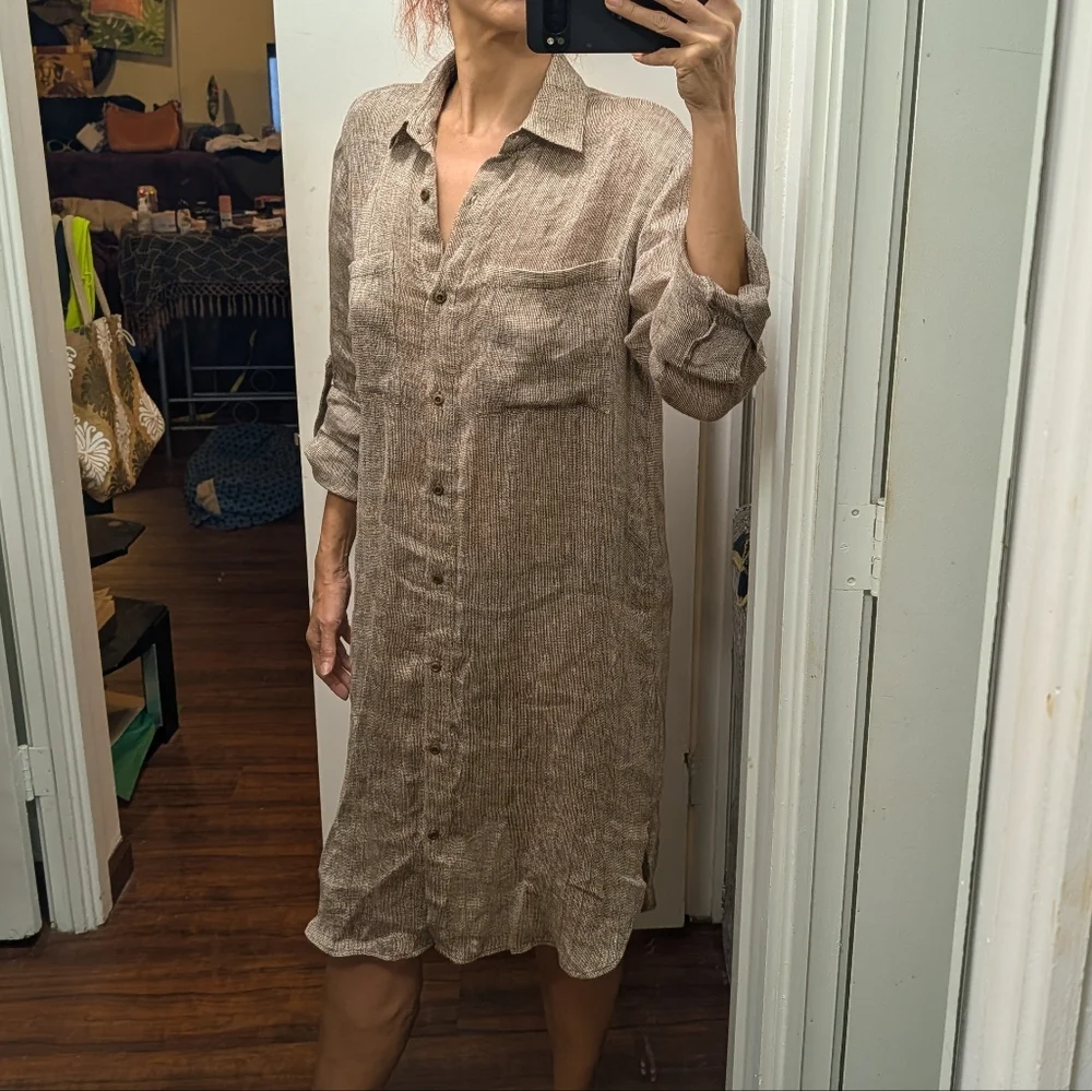 magaschoni loose knit tan linen shirt dress Size S